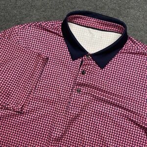 Maelreg Polo Mens Large Pink Navy Geometric AOP Golf Performance